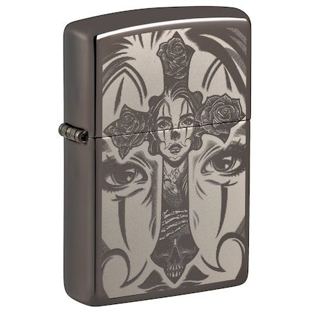 Zippo Day of the Dead Skull Cross Design Black Ice Pocket Lighter 48411